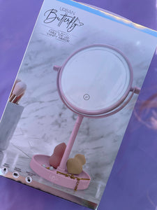 Pink LED Vanity Top Mirror with Organizer